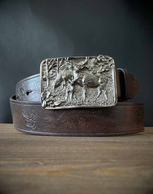 Tmavohnedý poľovnícky opasok Jeleň