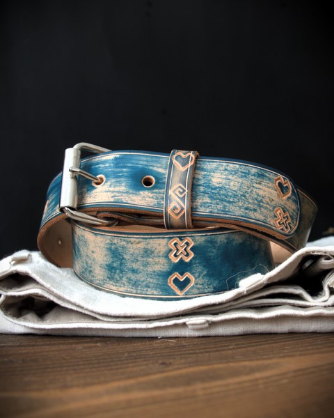 Kožený opasok Čičmany Vintage Blue 