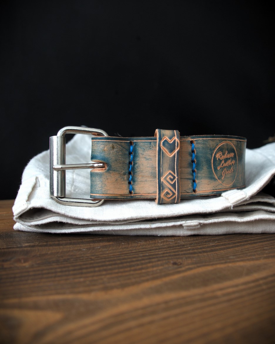 Kožený opasok Čičmany Vintage Blue 