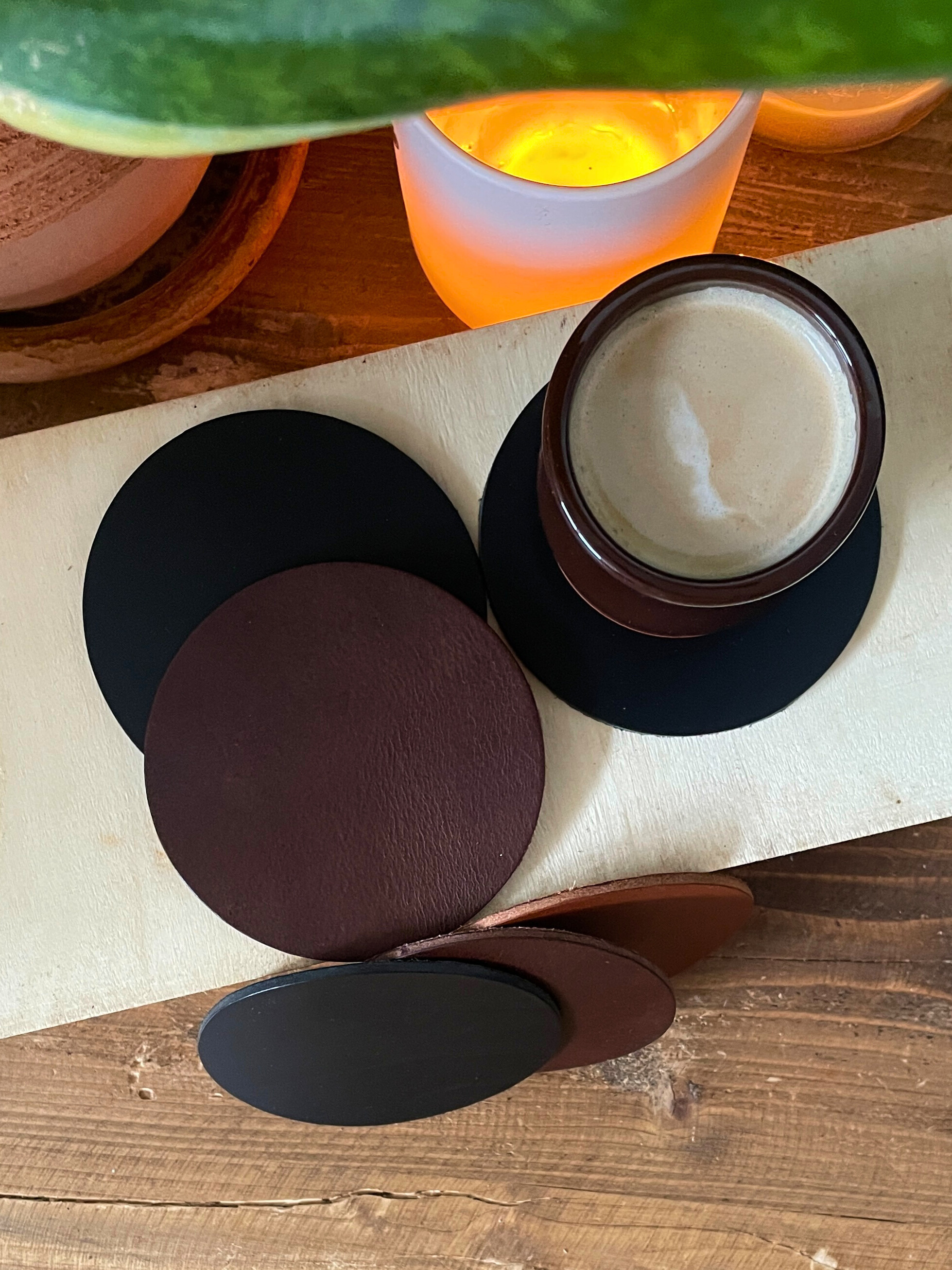Kožené podložky pod poháre Medium Brown