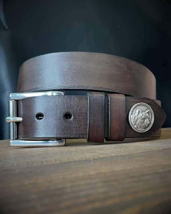 Tmavohnedý poľovnícky opasok Medveď - Concho